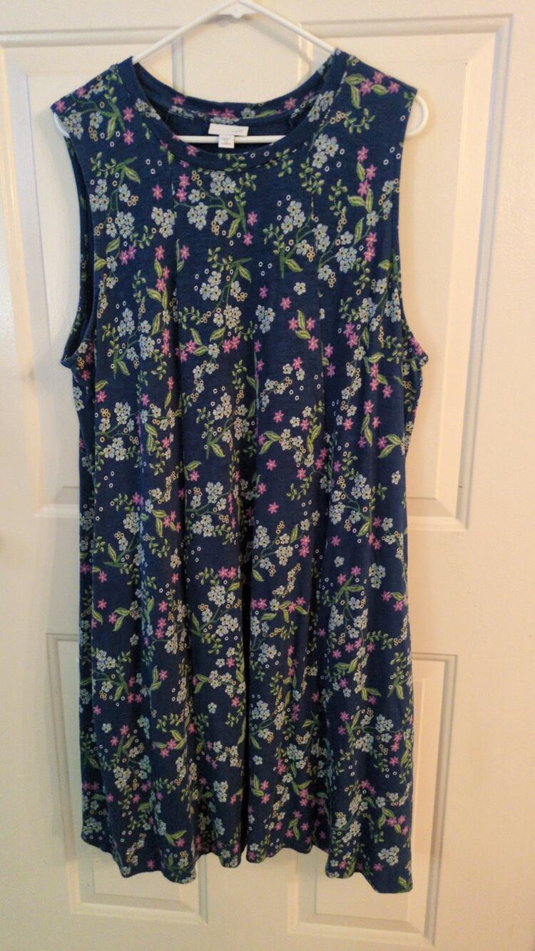 J. Jill Women's Plus Size Blue Cotton Floral Dress 2X Sleeveless, Cottage, Flowy